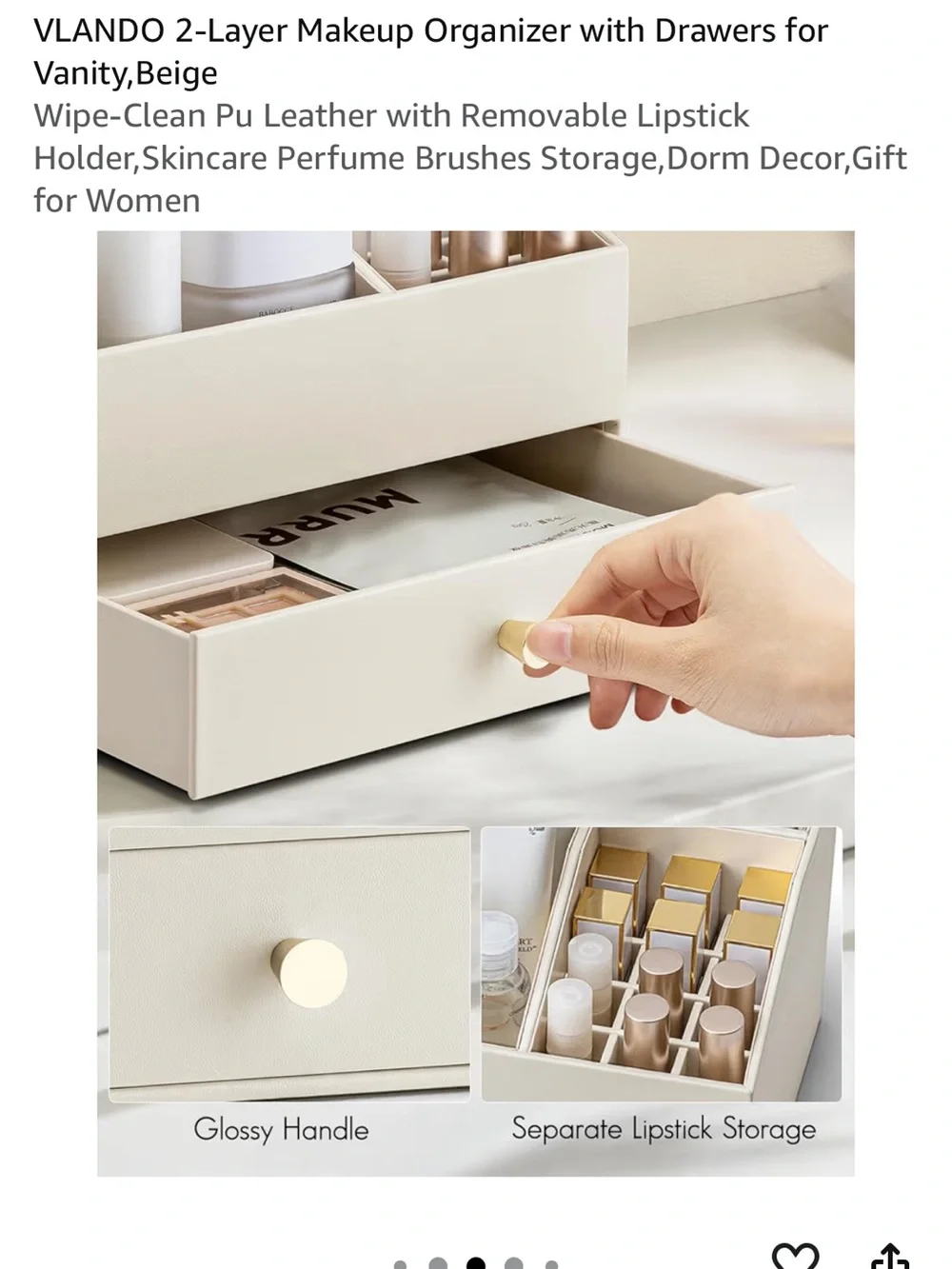 VLando 2-Layer Makeup Organizer Drawer - Cream
